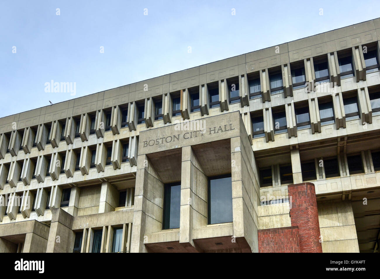 Boston City Hall in Government Center. The current hall was built in 1968 and is a controversial and prominent example of the br Stock Photo