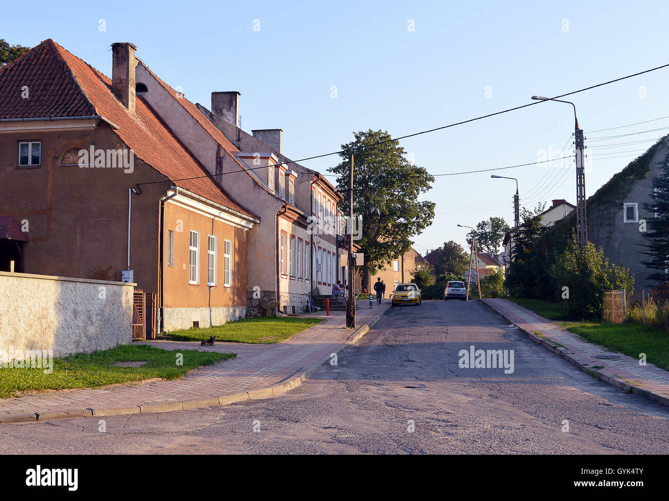 Konopnickiej Marii street in Zytkiejmy, formerly Dorfstrasse when the town was Szittkehmen, or later, Wehrkirchen, Ostpreussen, Stock Photo