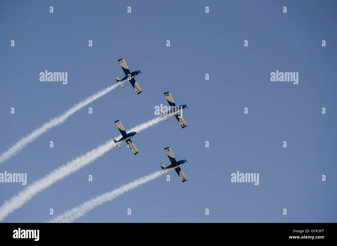 Athens, Greece. 18th Sep, 2016. Mmebers of the Blue Circe acrobatic Team perform above the Tanagra Airbase. Photo coverage of the 2016 Athens Flying Week airshow at Tanagra Airport near Athens. Credit:  George Panagakis/Pacific Press/Alamy Live News Stock Photo