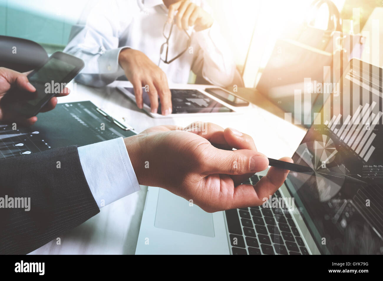 Businessman making presentation with his colleagues and business ...