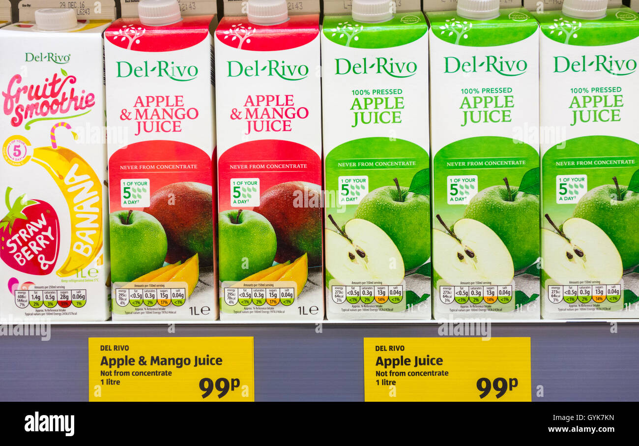 Del Rivo fruit juices in Aldi supermarket. England, UK Stock Photo Alamy