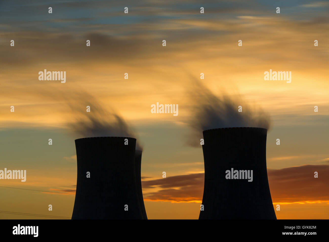 The cooling towers at night, nuclear power generation plant, Temelin, Czech Republic Stock Photo