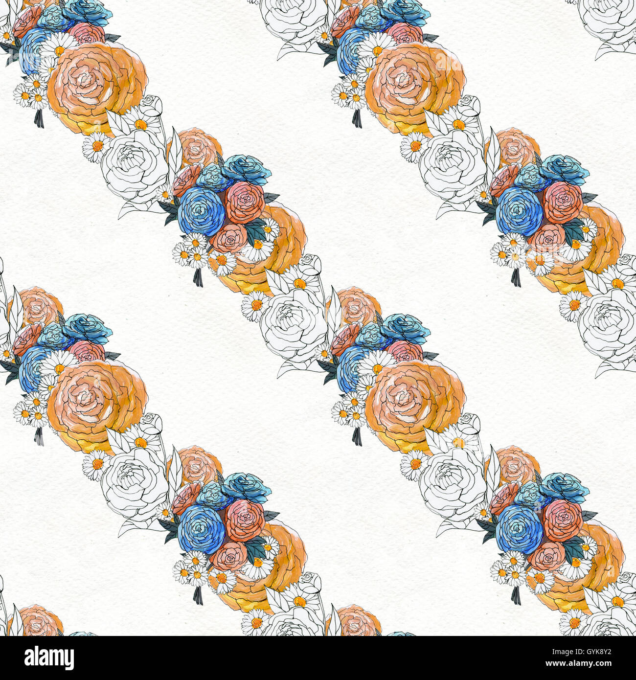 Seamless pattern with colorful flowers Stock Photo - Alamy