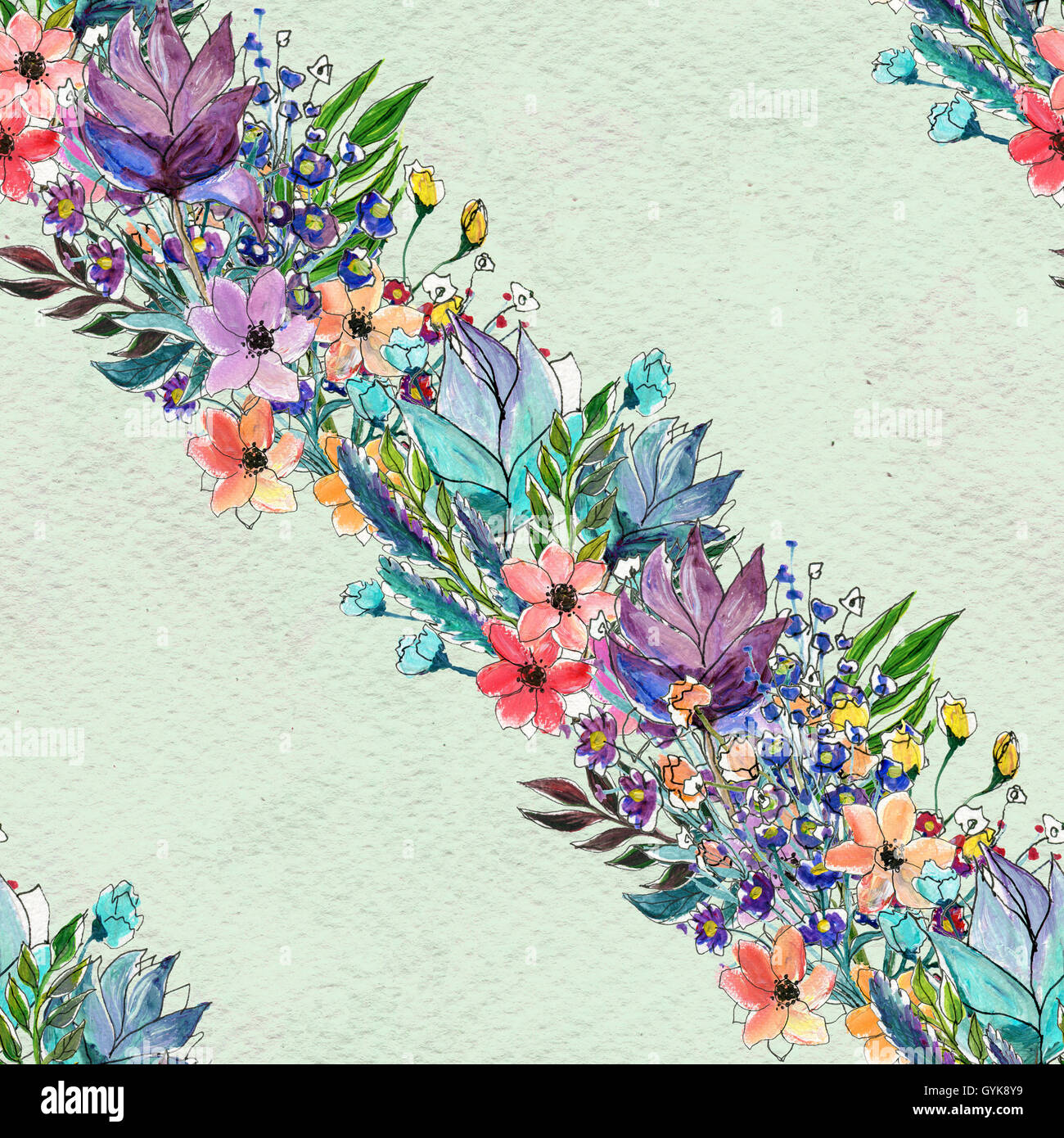 Seamless pattern with colorful flowers Stock Photo - Alamy
