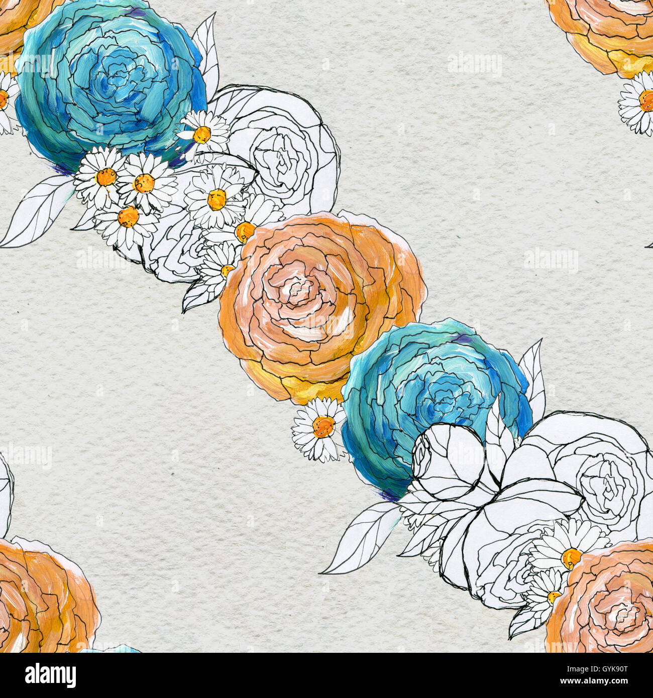 Seamless pattern with colorful flowers Stock Photo - Alamy
