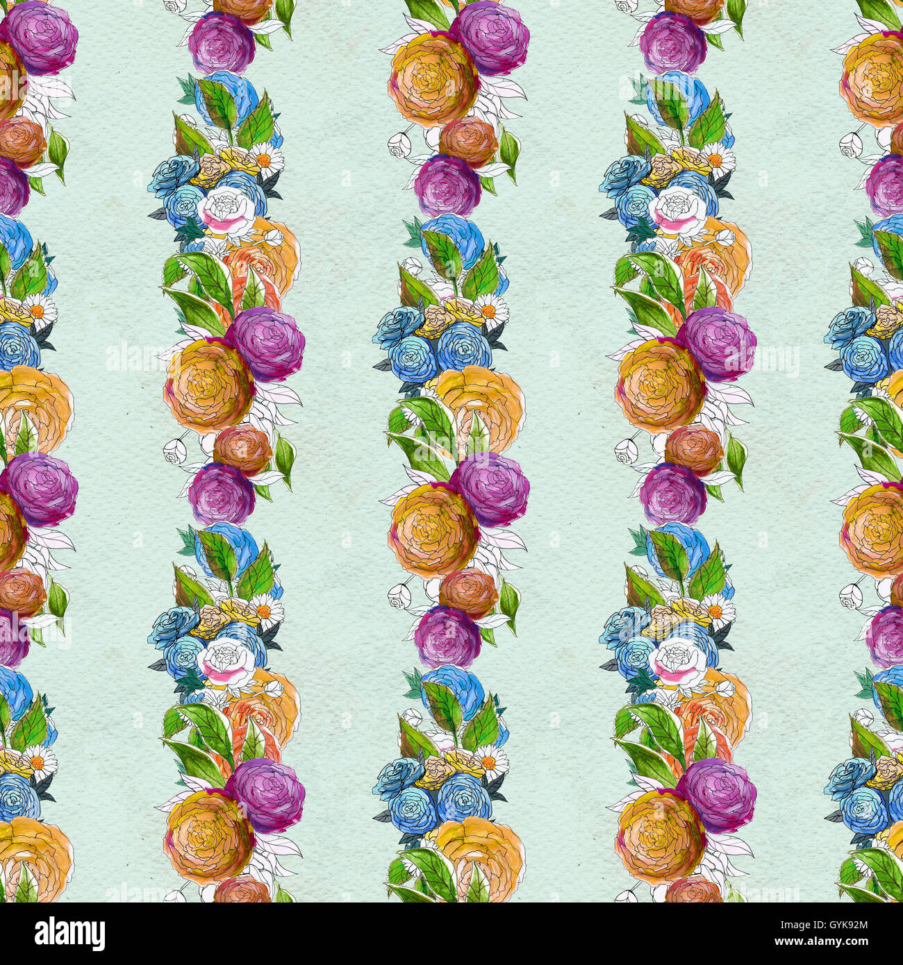 Seamless pattern with colorful flowers Stock Photo - Alamy
