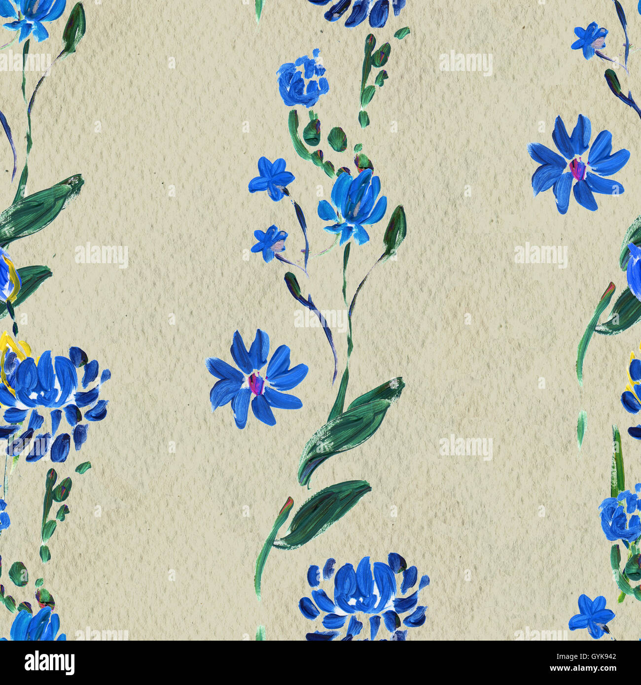 Seamless pattern with blue flowers Stock Photo - Alamy