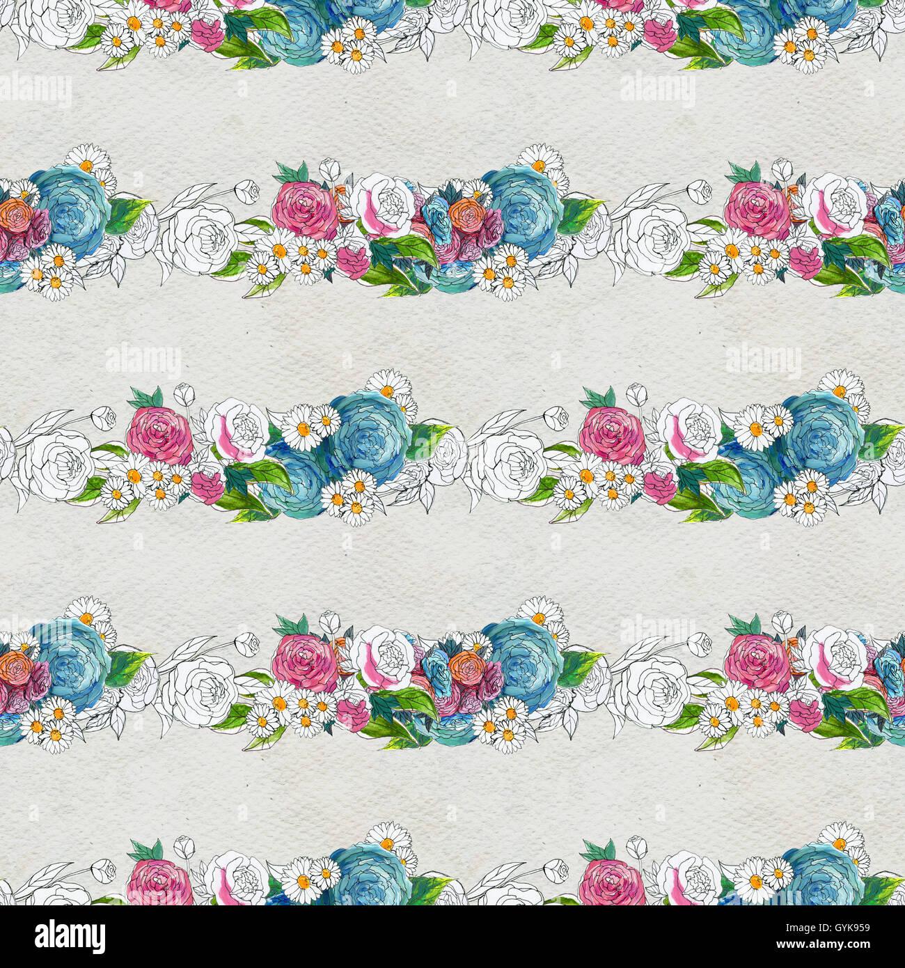 Seamless pattern with colorful flowers Stock Photo - Alamy
