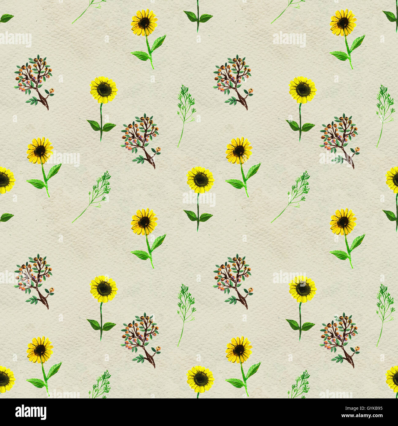 Seamless pattern with flowers and berries Stock Photo - Alamy