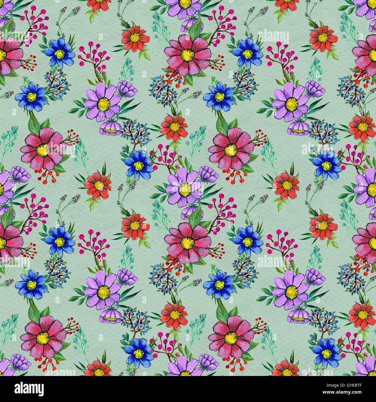 Seamless pattern with colorful flowers Stock Photo - Alamy