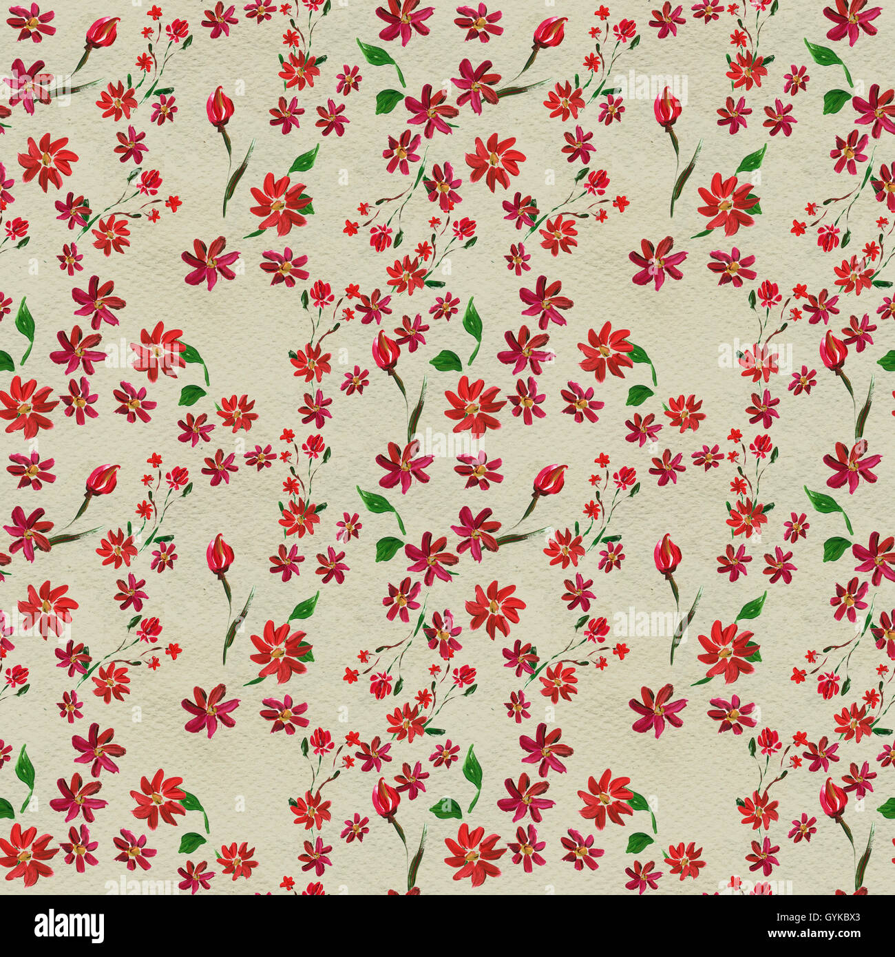 Seamless pattern with red flowers Stock Photo - Alamy
