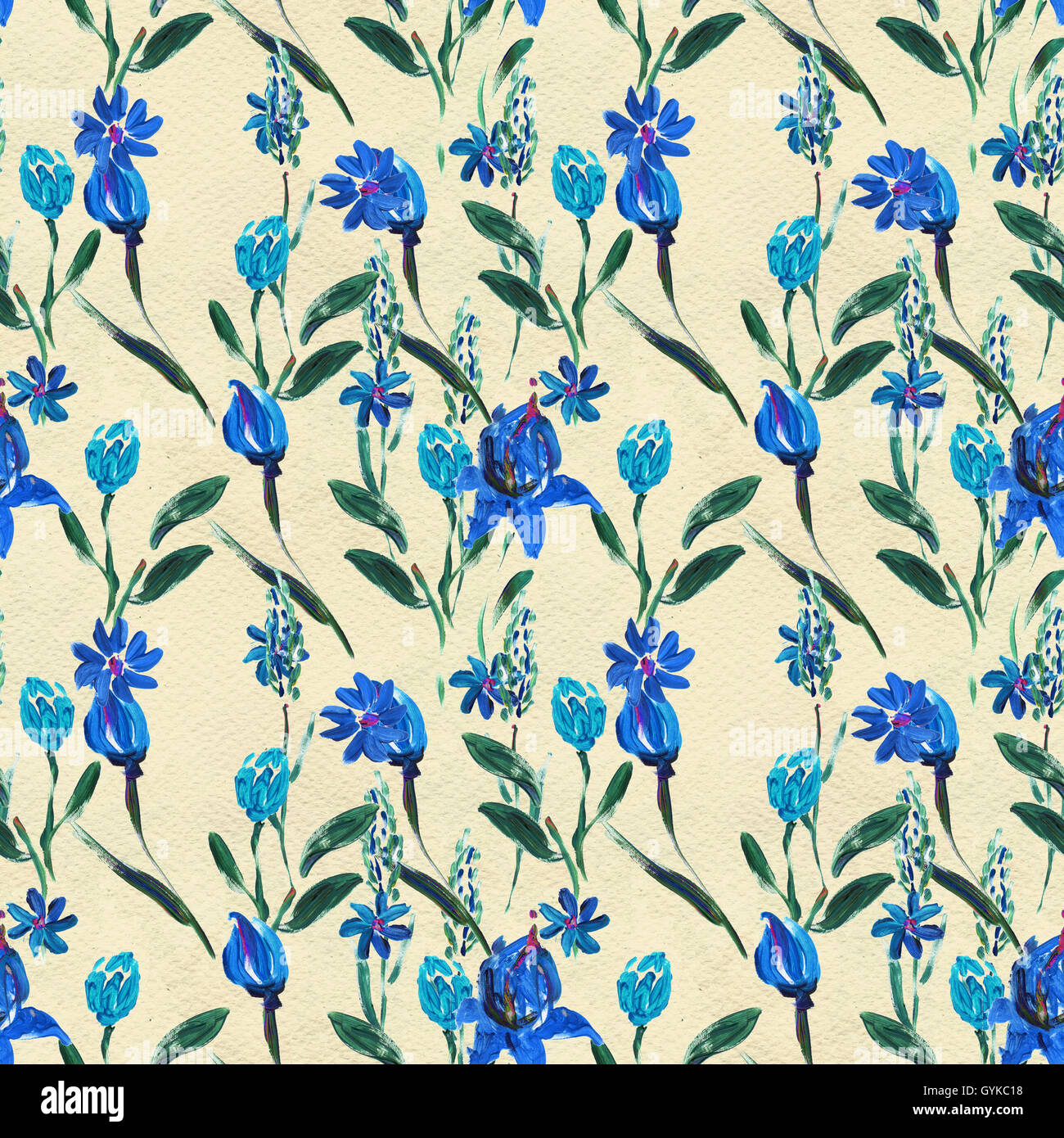 Seamless pattern with blue flowers Stock Photo - Alamy