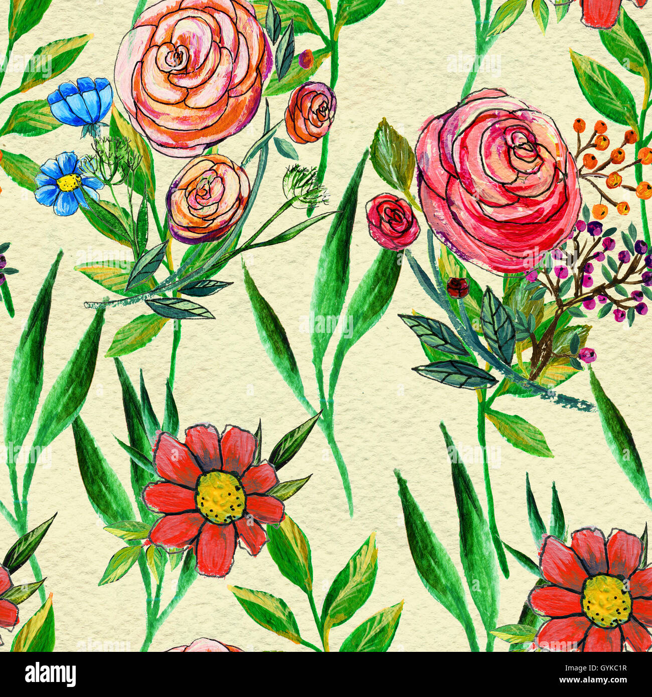 Seamless pattern with colorful flowers Stock Photo - Alamy
