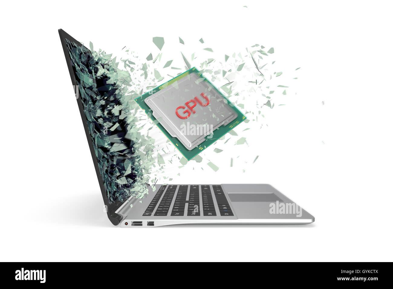 GPU processor exit by a monitor of laptop screen isolated on white