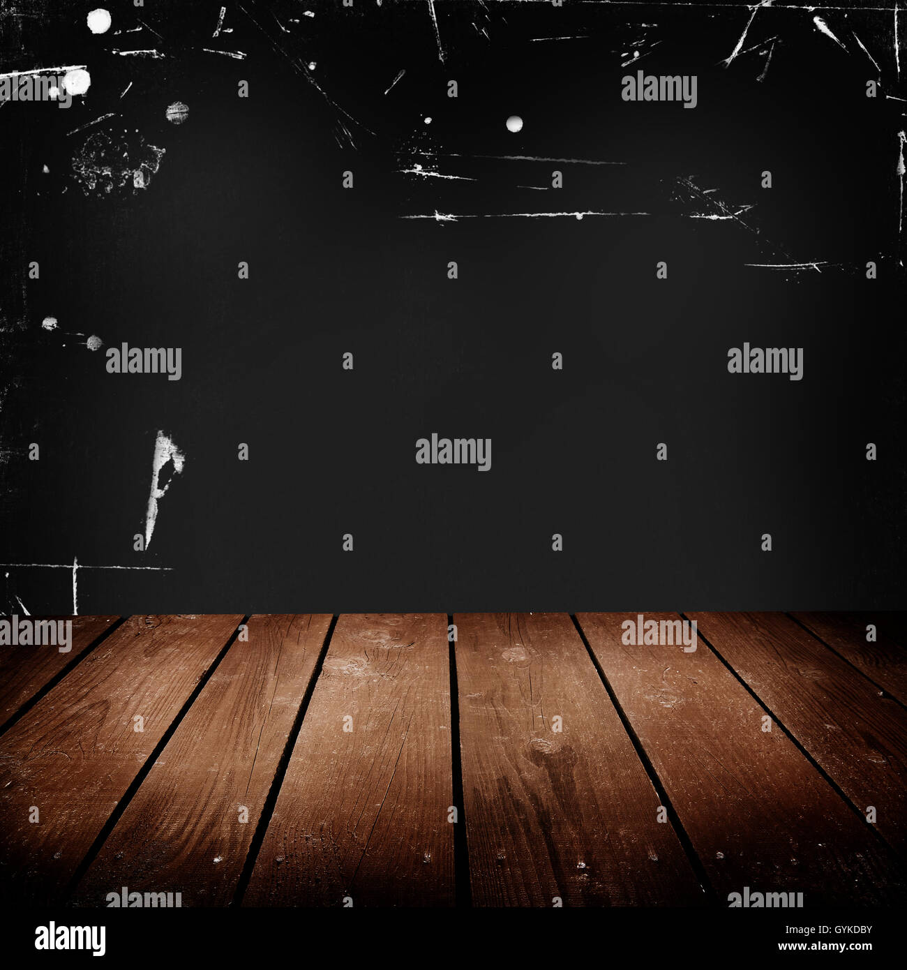 old room with black wall and wooden floor Stock Photo Alamy