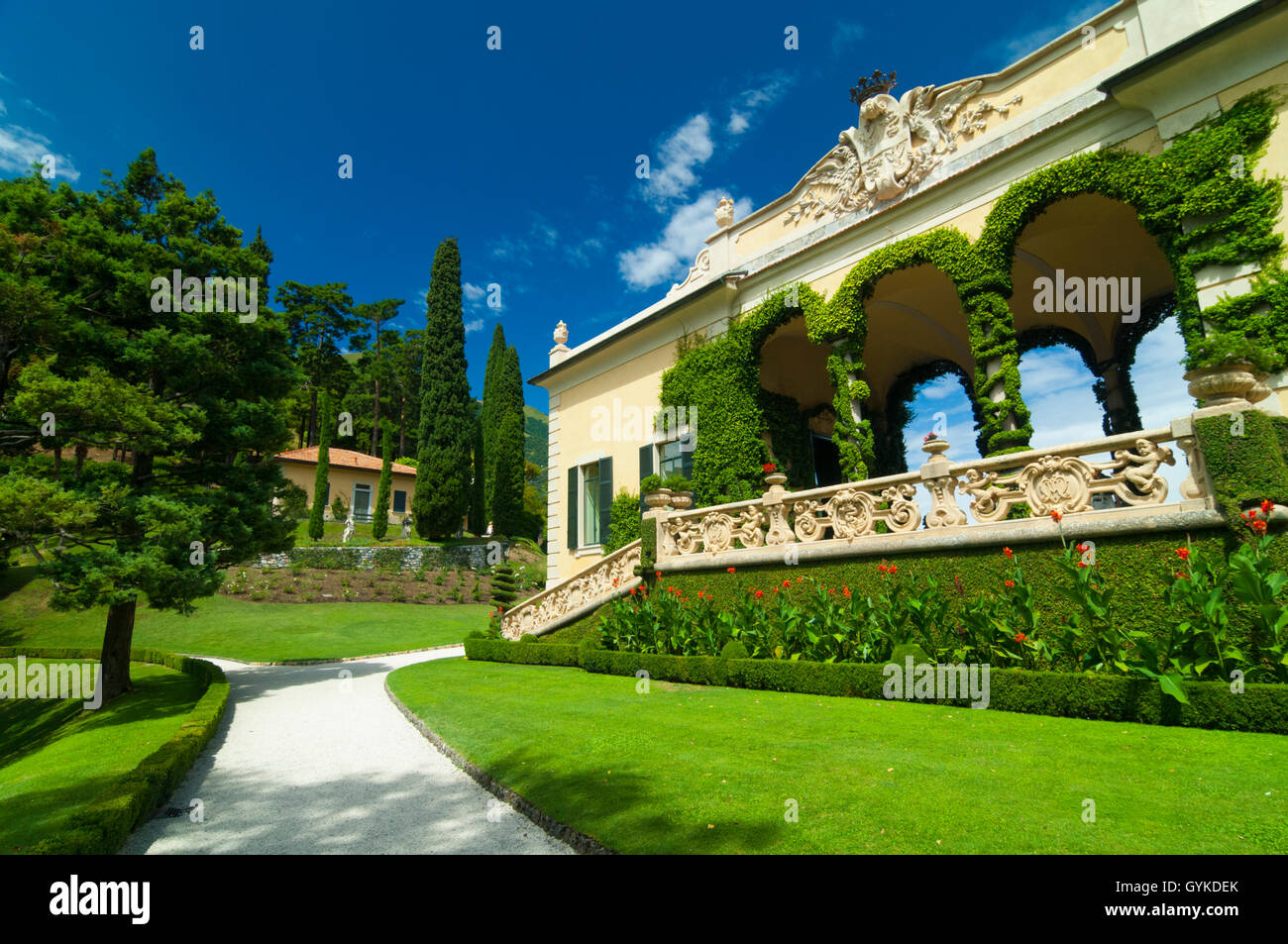 Italy, Lombardy, Como lake, Lenno, Balbianello villa, loggia and garden during spring Stock Photo