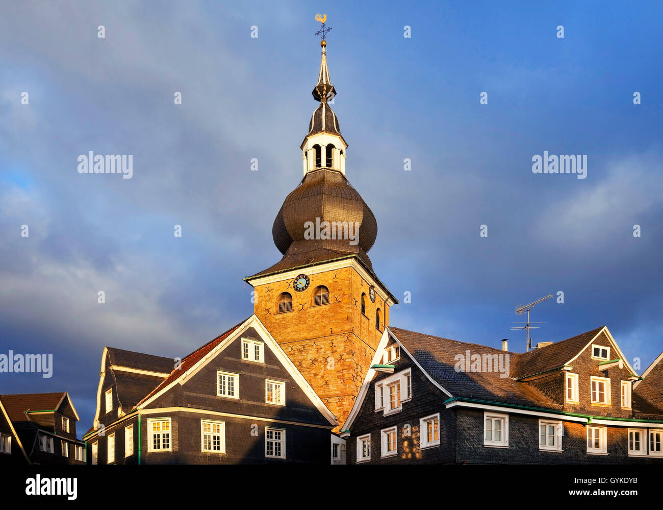 historic old town and Protestant church of Lennep, Germany, North Rhine-Westphalia, Bergisches Land, Remscheid Stock Photo