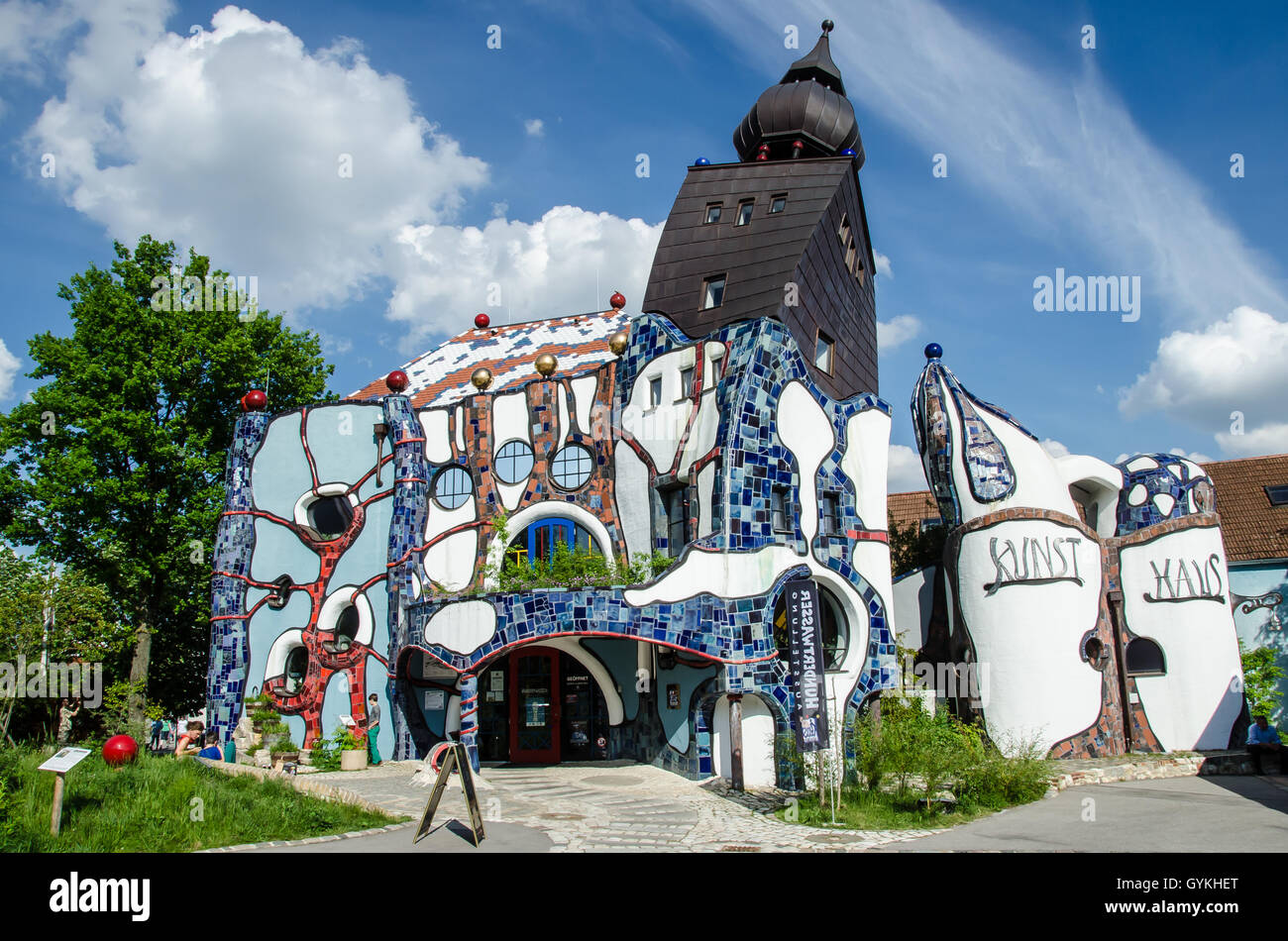 The Kuchlbauer Tower was completed after Hundertwasser's death by architect Peter Pelikan overseeing construction. Stock Photo
