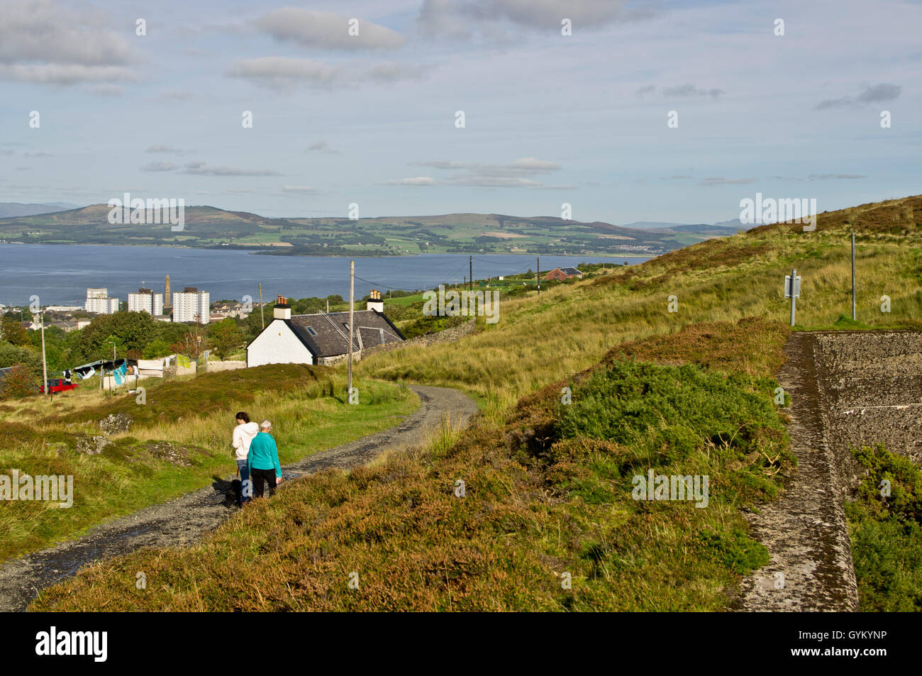 View overlooking Waterside Cottage and Greenock beyond Stock Photo