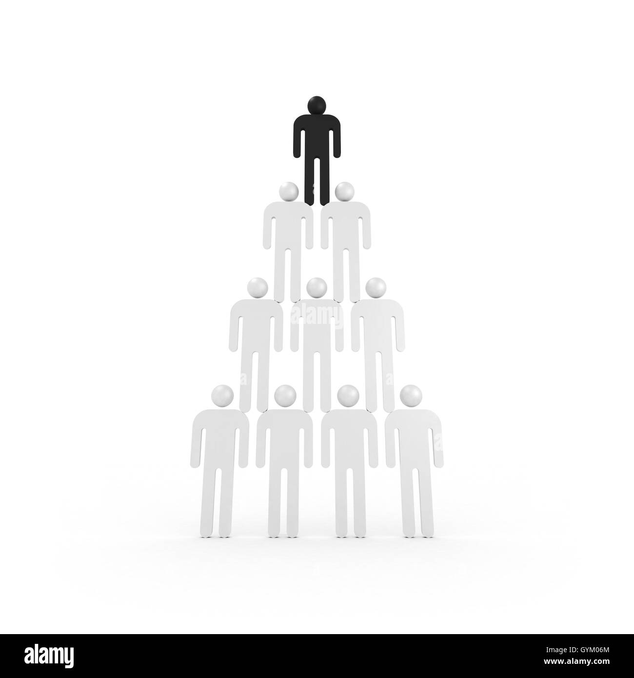 Pyramid of white abstract people with one black leader on top, 3d illustration Stock Photo