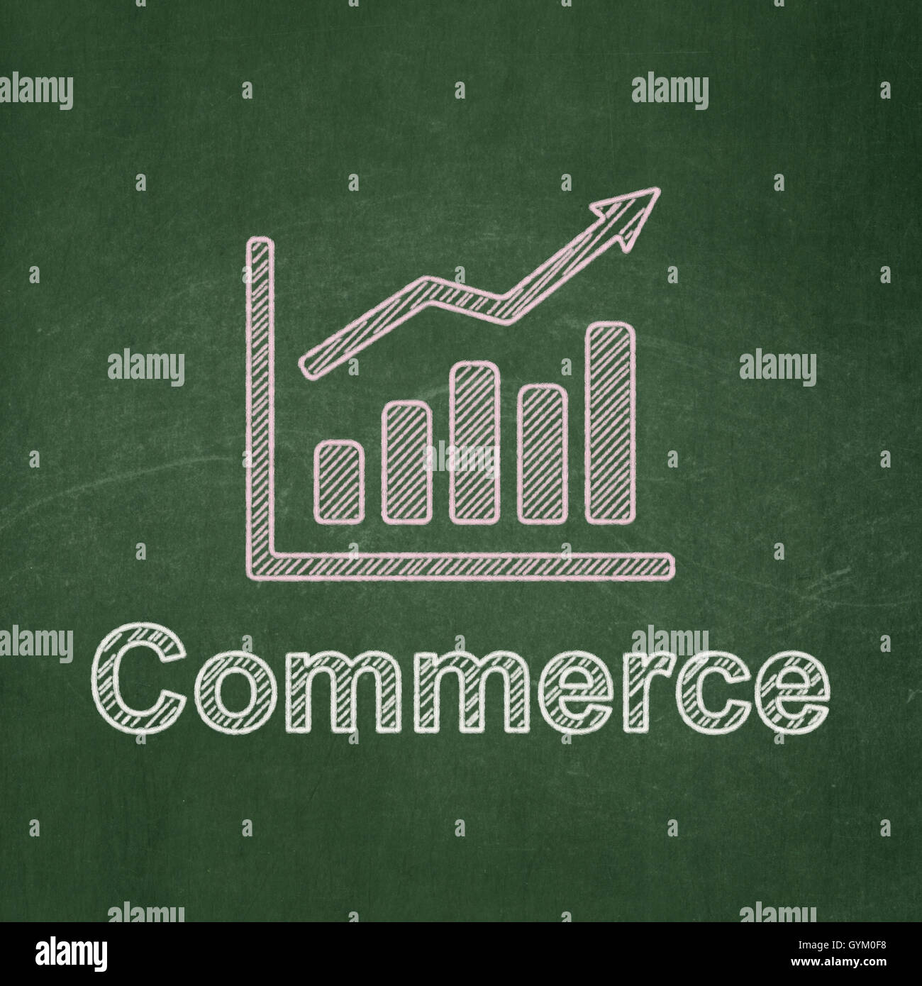 Business concept: Growth Graph and Commerce on chalkboard background ...