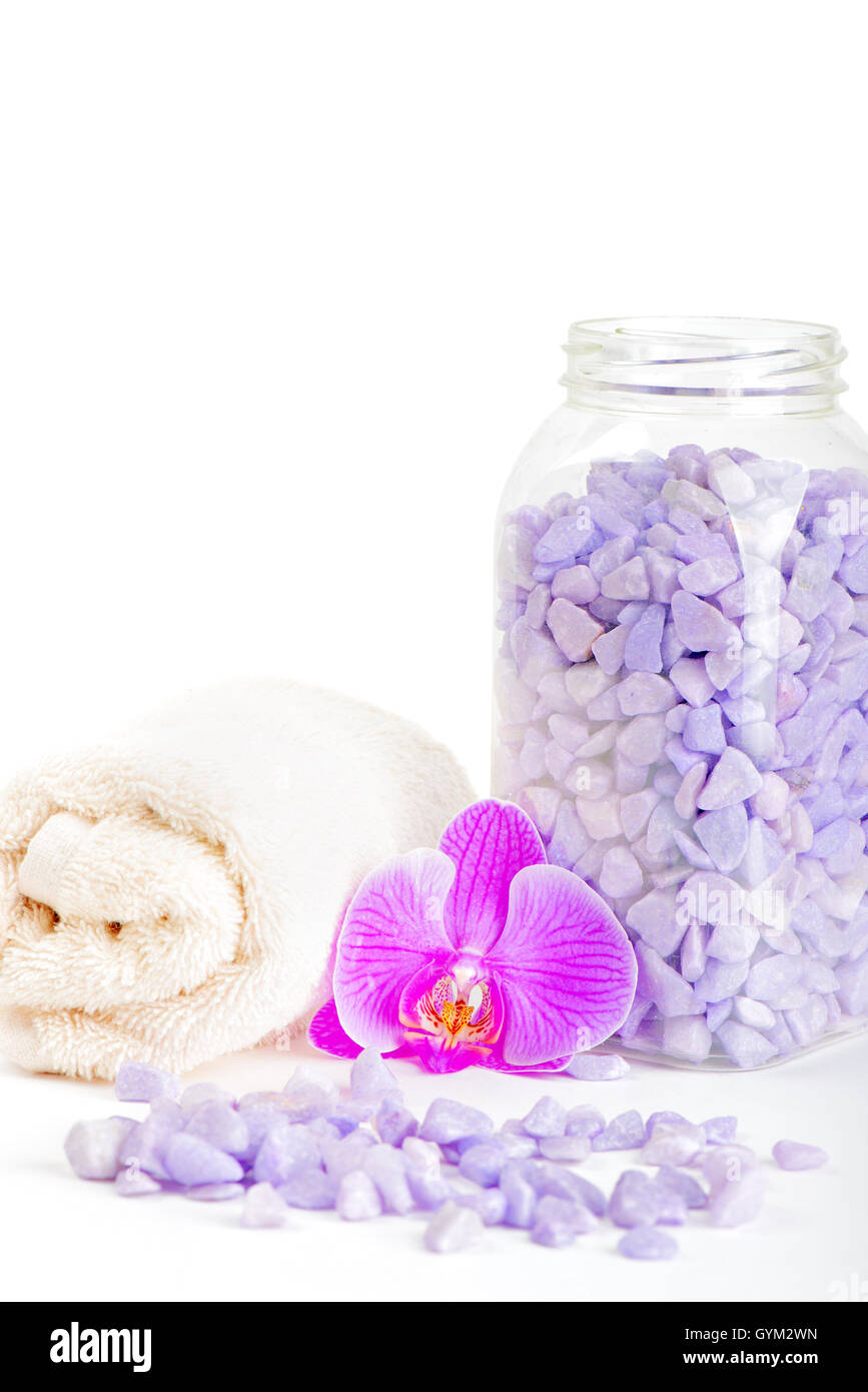 Bath accessories on the light background Stock Photo - Alamy