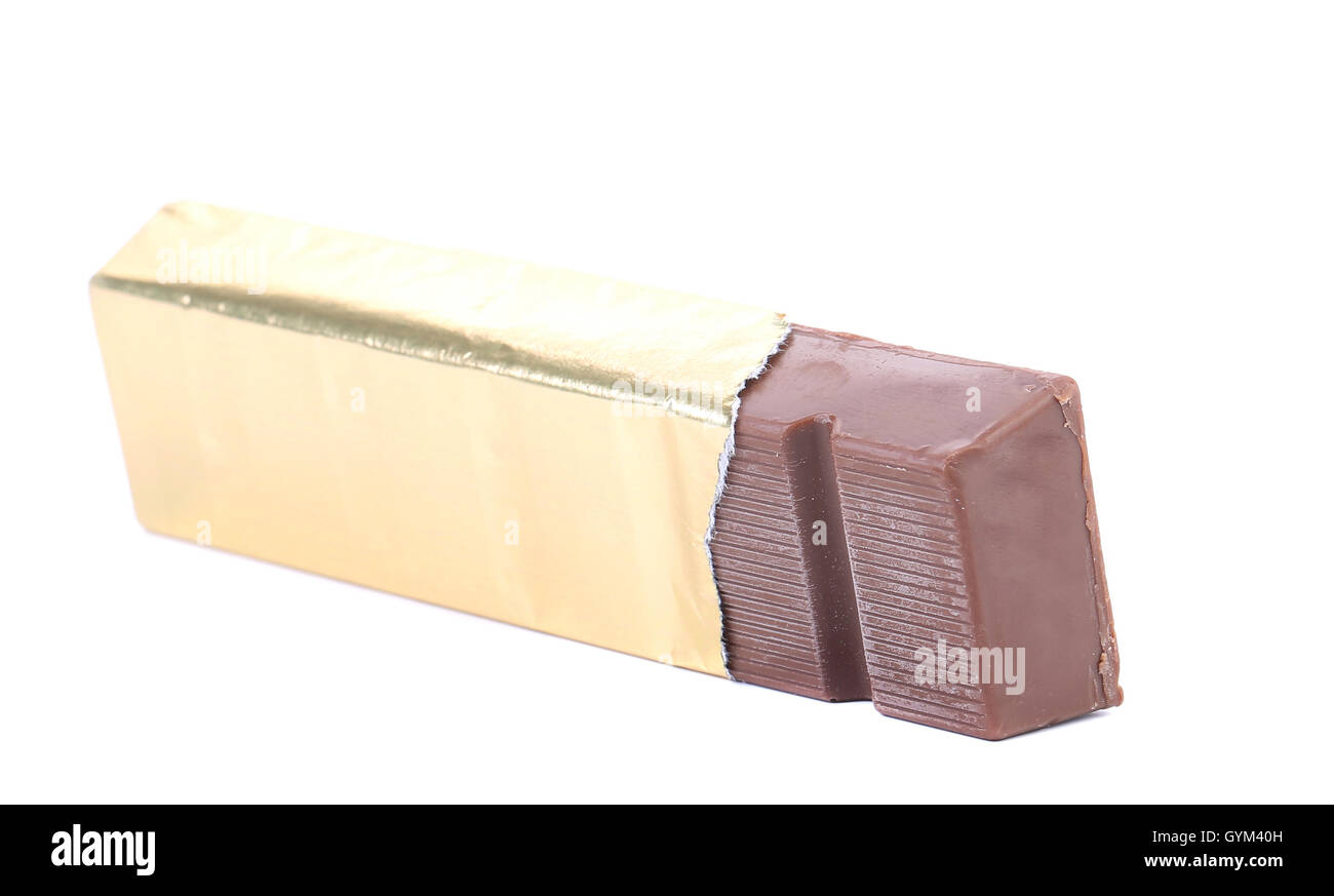 Bar of chocolate in gold foil Stock Photo Alamy