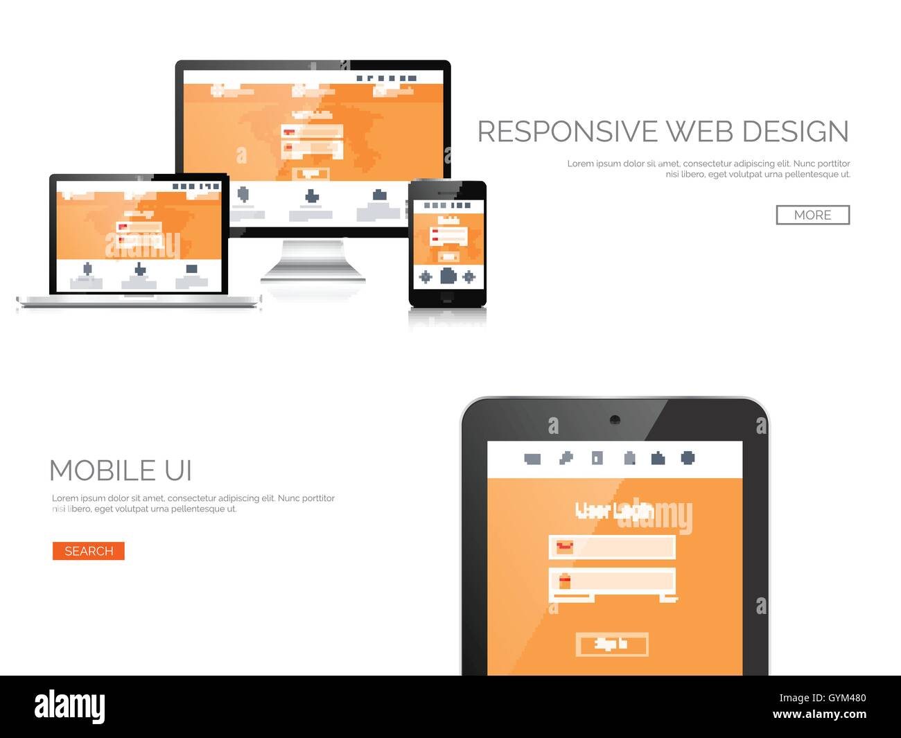 Vector illustration. Realistic laptop, tablet. Adaptive ui. Responcive ...