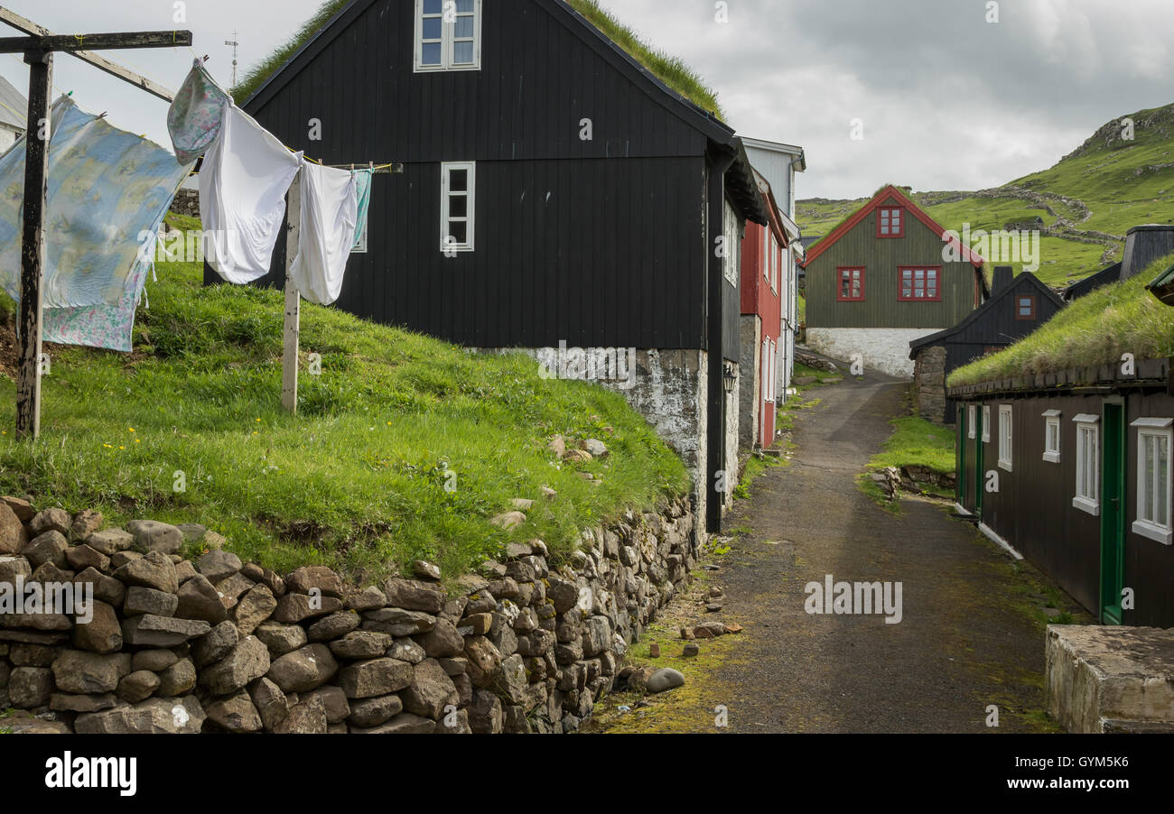 The village of Mykines. Island of Mykines, Faroe Islands Stock Photo