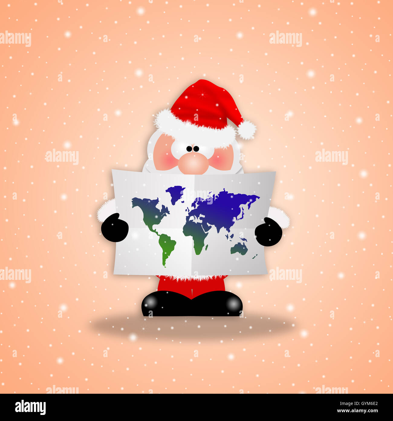 Santa Claus with map Stock Photo Alamy