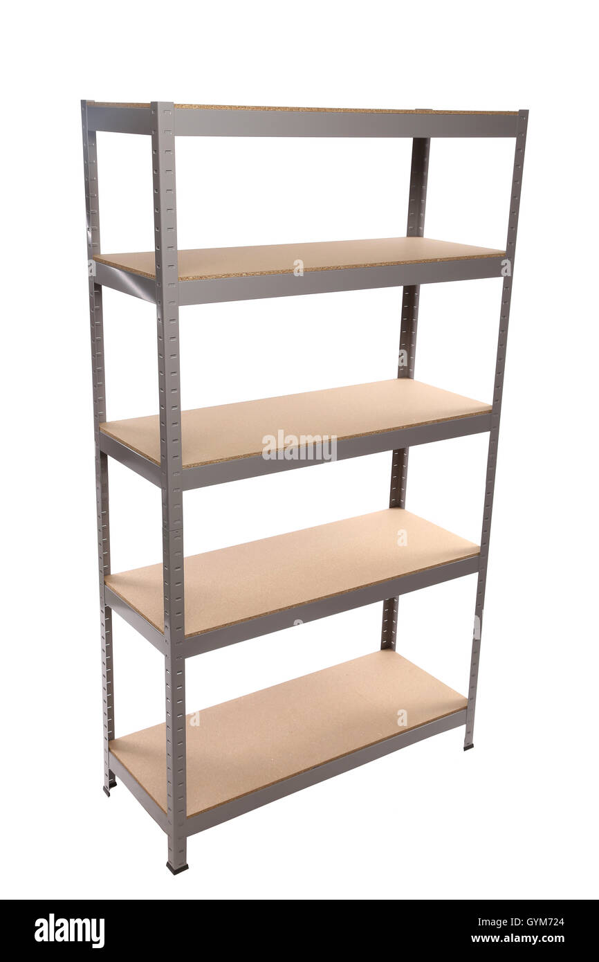 Metal industrial storage shelves. Stock Photo