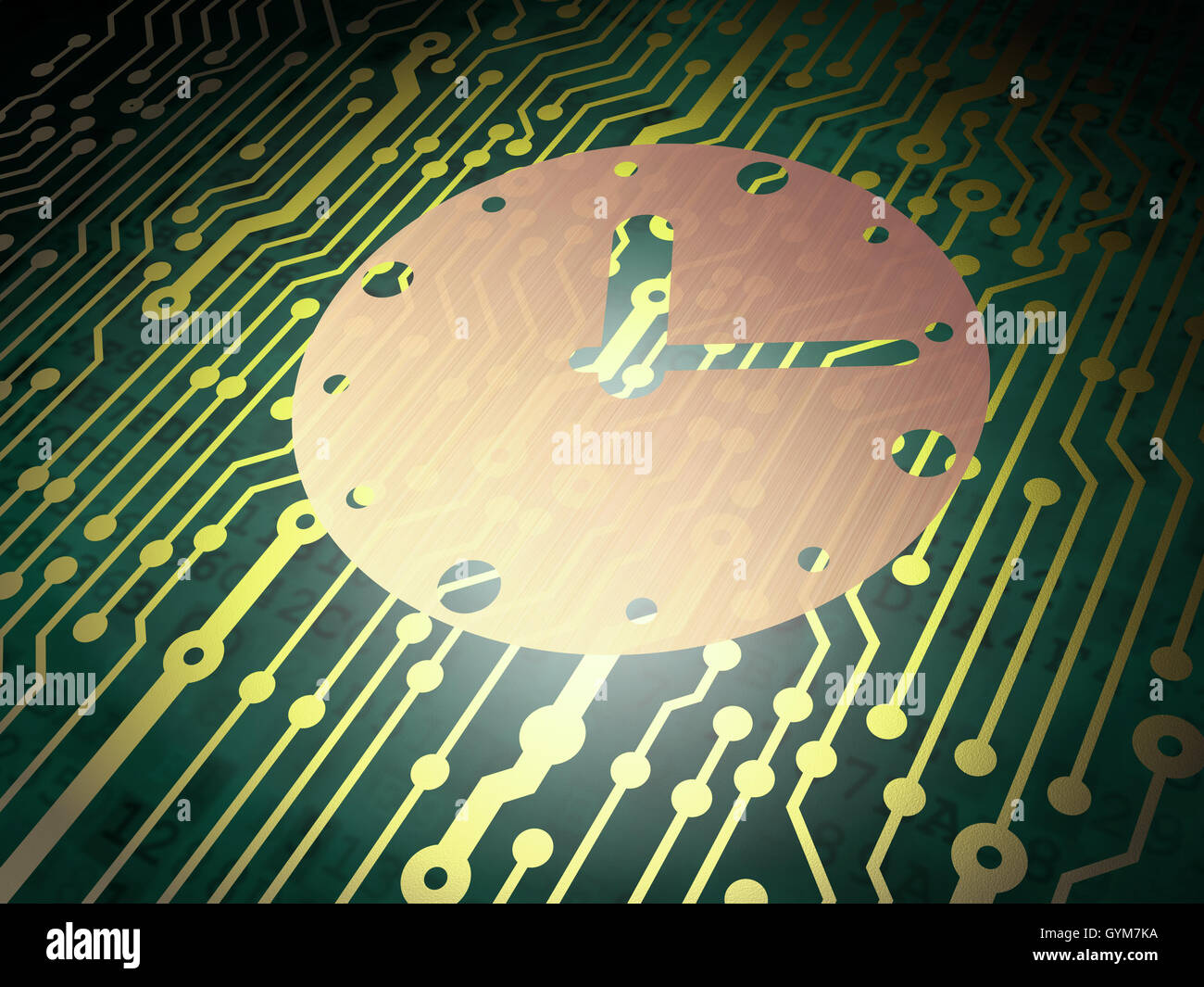 Time concept: circuit board with Clock Stock Photo