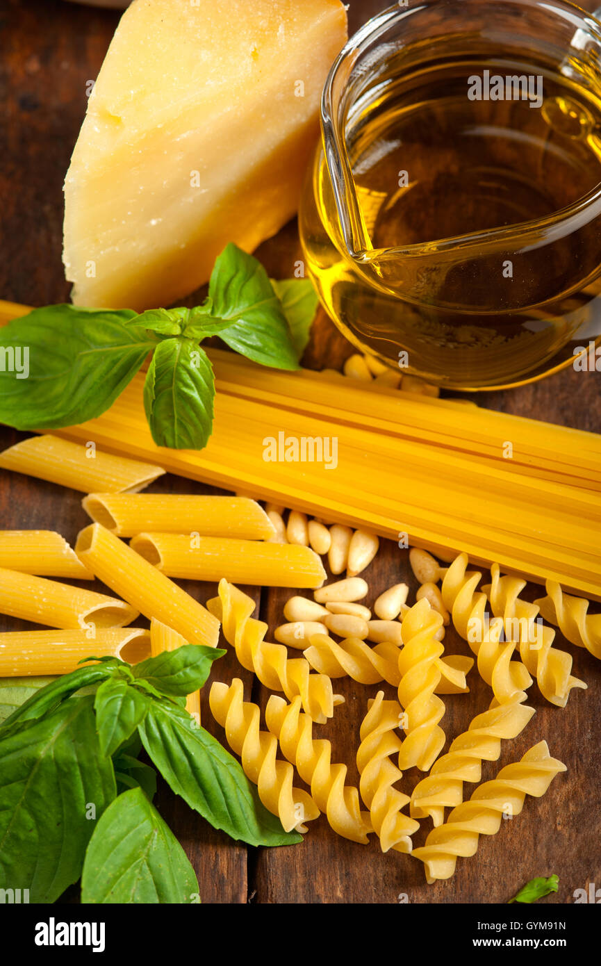 Italian basil pesto pasta ingredients Stock Photo Alamy