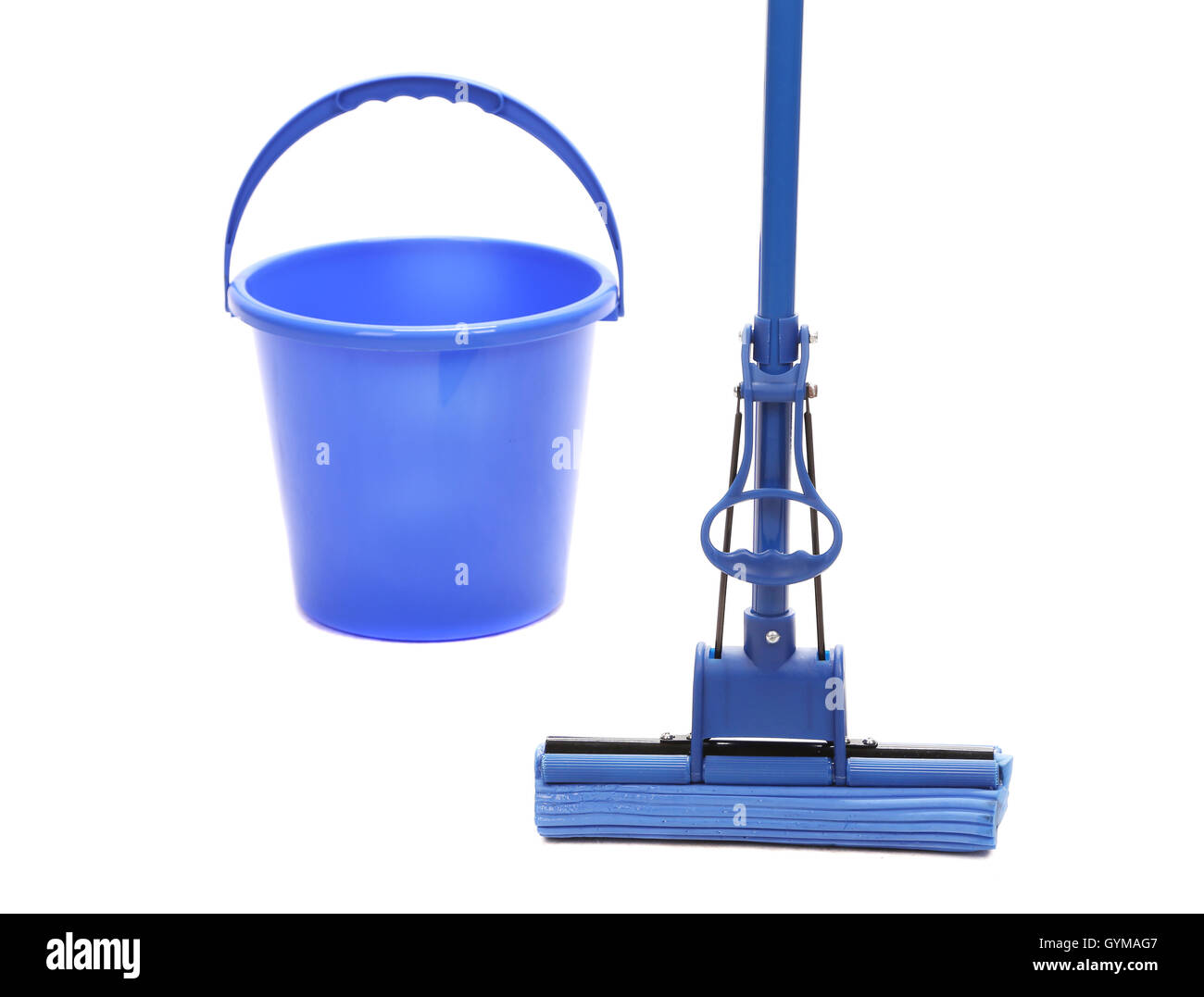 Blue bucket with sponge mop Stock Photo Alamy