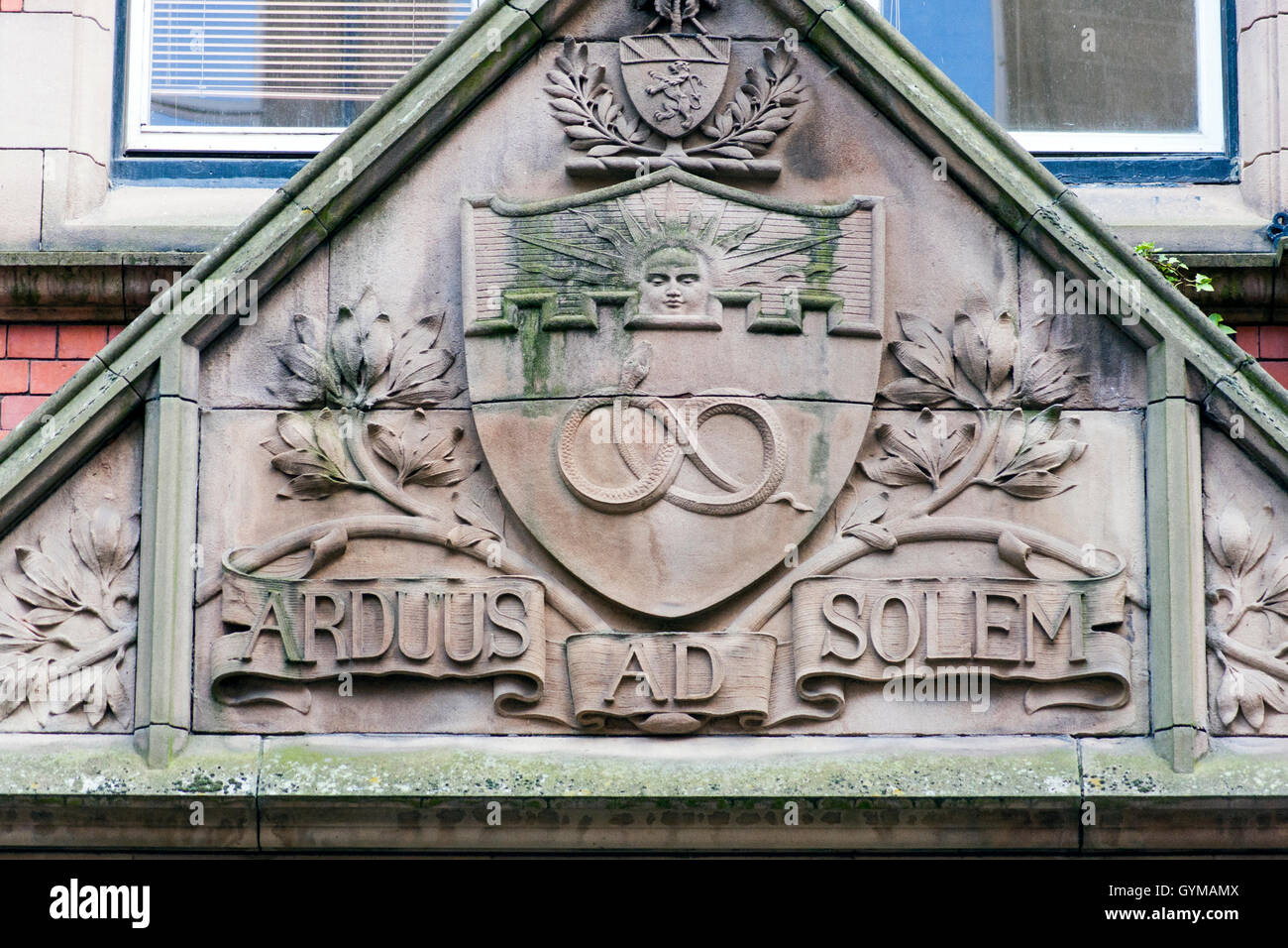 Ardus ad Solem. Striving towards the Sun motto Manchester University Stock Photo