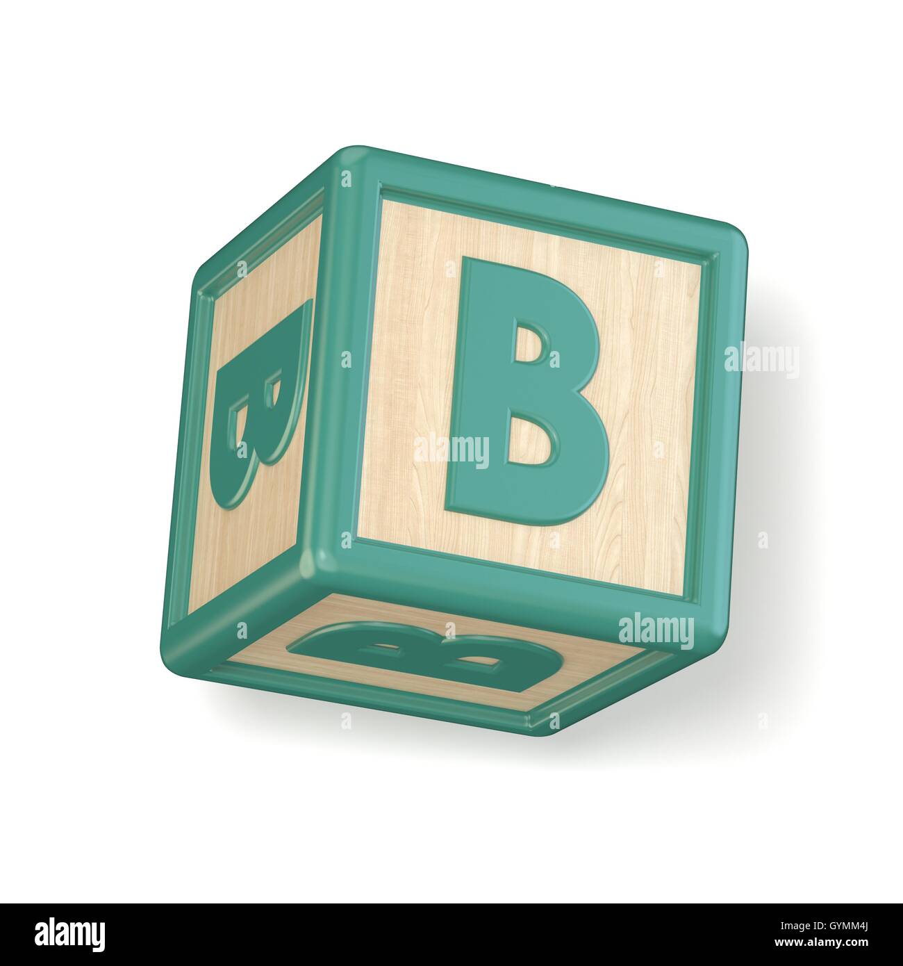 Letter B wooden alphabet blocks font rotated. 3D render illustration isolated on white background Stock Photo