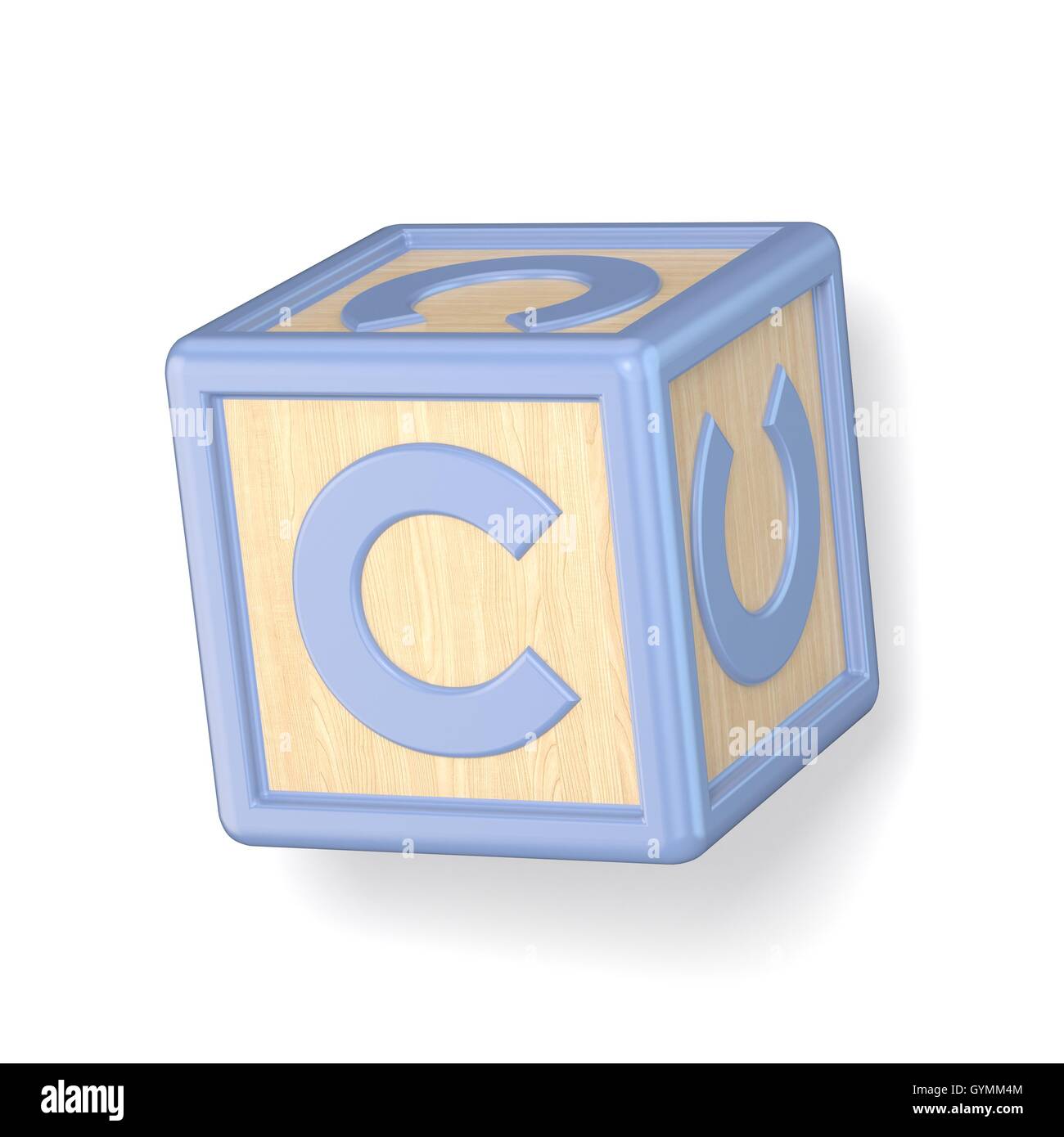 Letter C wooden alphabet blocks font rotated. 3D render illustration isolated on white background Stock Photo