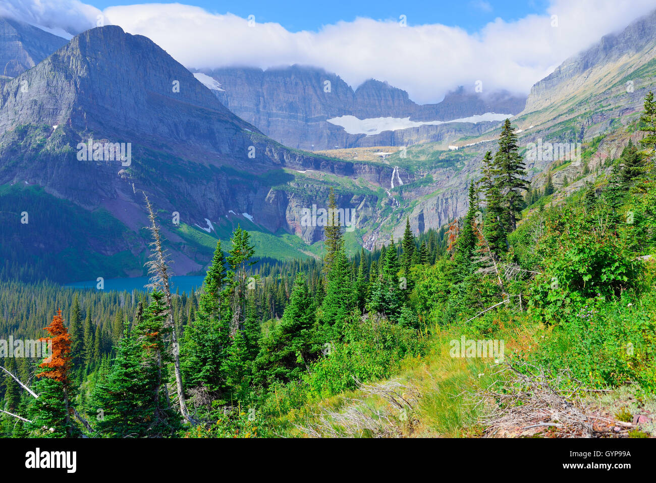 High alpine landscape on the Grinnell Glacier trail in Glacier national ...