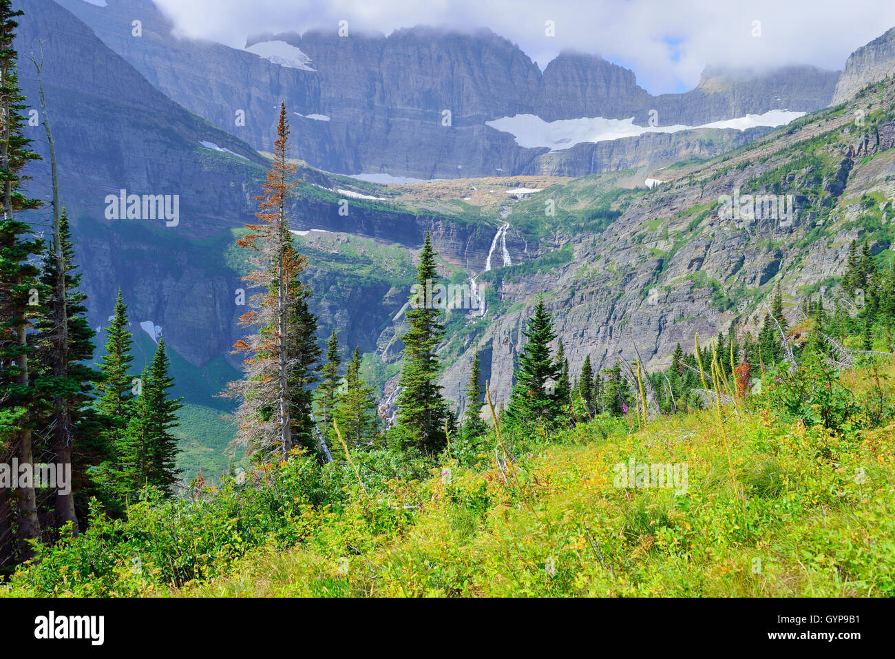 High alpine landscape on the Grinnell Glacier trail in Glacier national ...