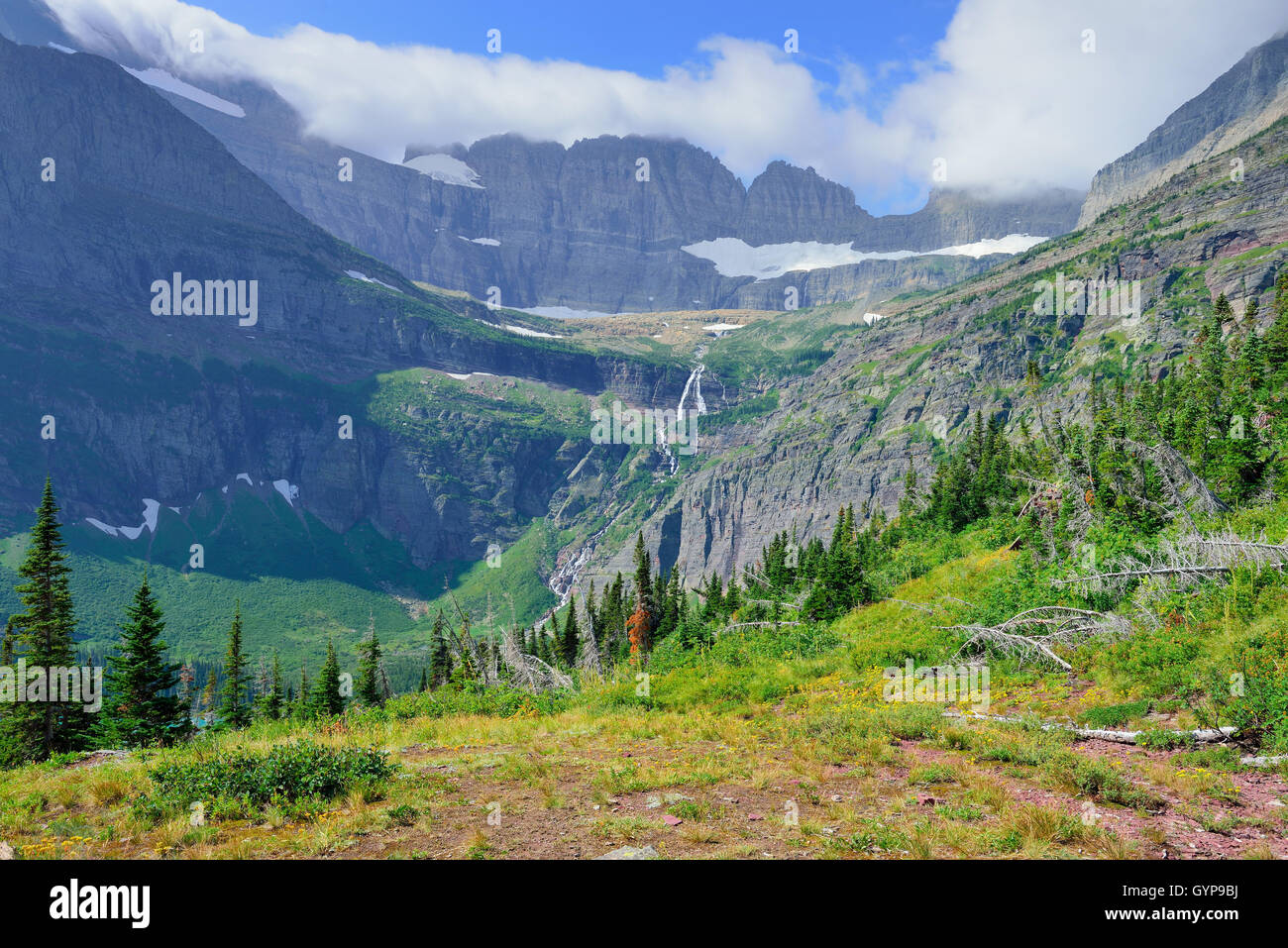 High alpine landscape on the Grinnell Glacier trail in Glacier national ...