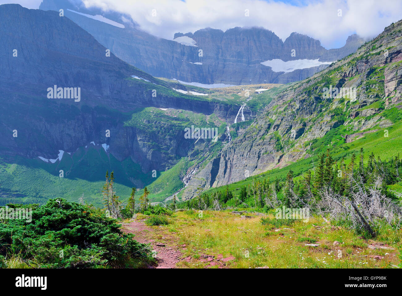 High alpine landscape on the Grinnell Glacier trail in Glacier national ...