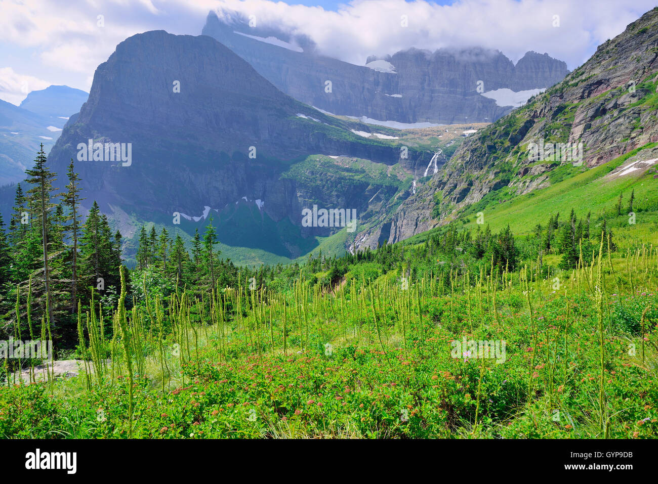 High alpine landscape on the Grinnell Glacier trail in Glacier national ...