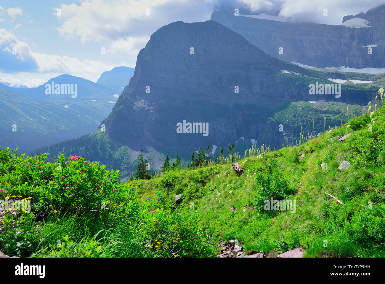 High alpine landscape on the Grinnell Glacier trail in Glacier national ...