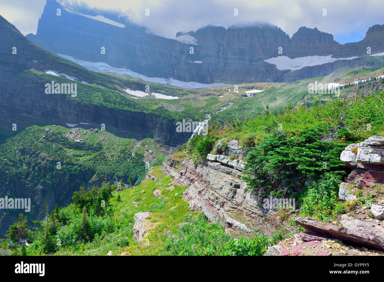 High alpine landscape on the Grinnell Glacier trail in Glacier national ...