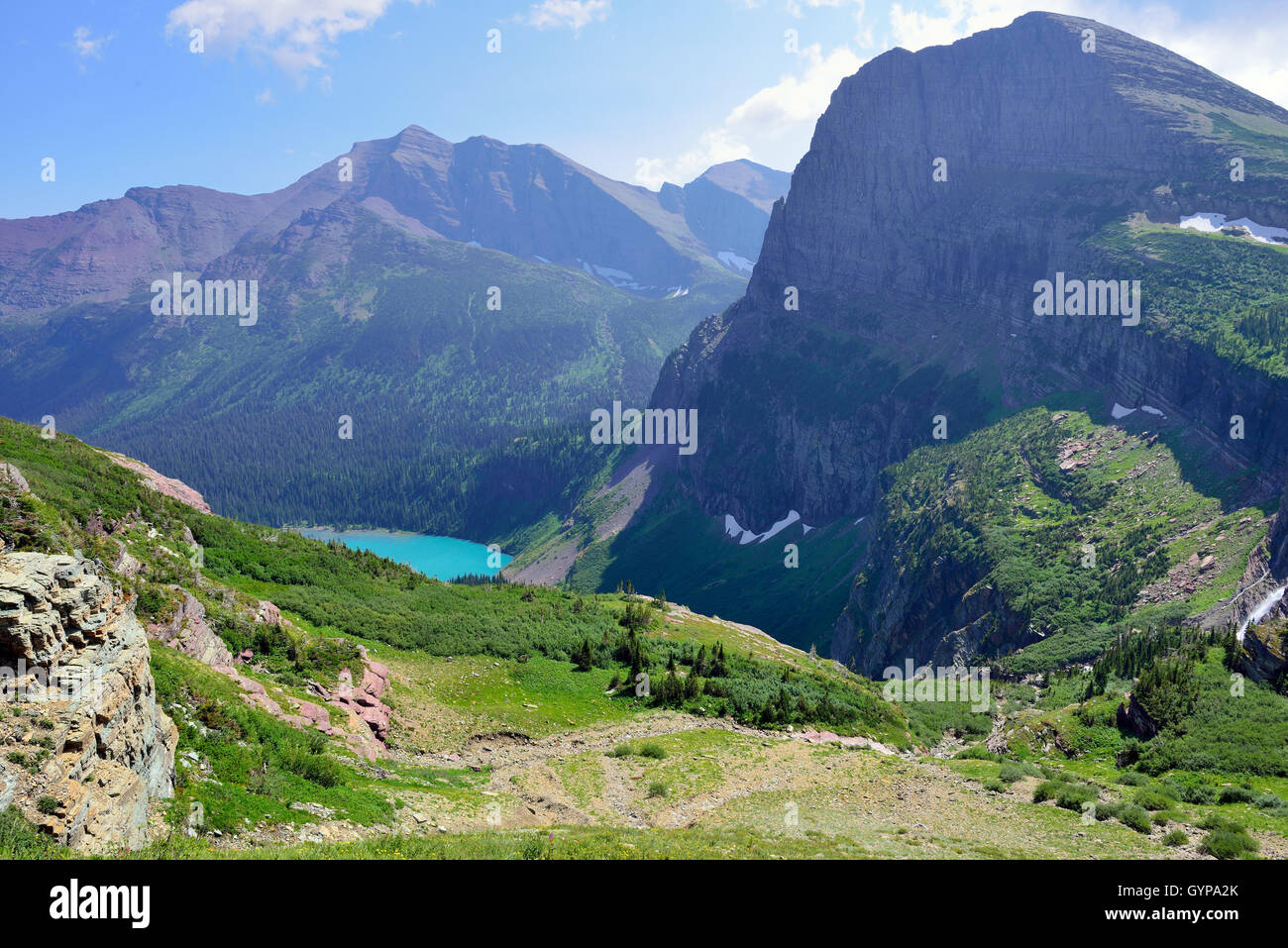 High alpine landscape of the Grinnell Glacier trail in Glacier national ...