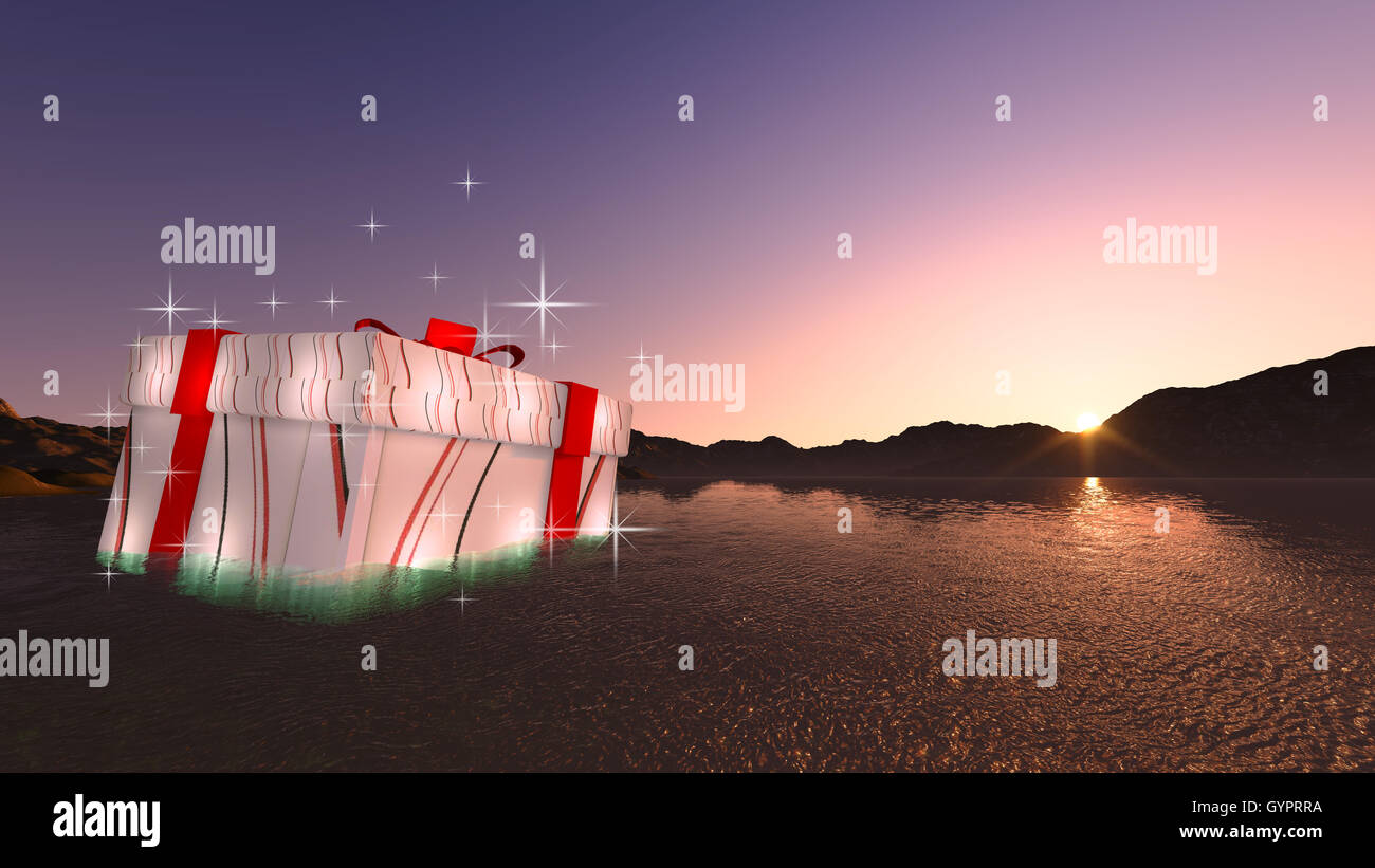 gift box drift on the water Stock Photo