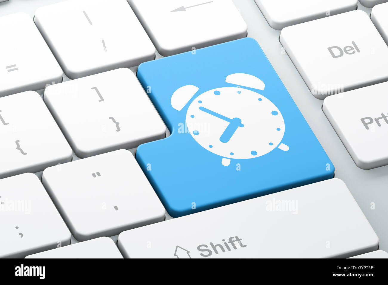 Timeline concept alarm clock on computer keyboard background stock