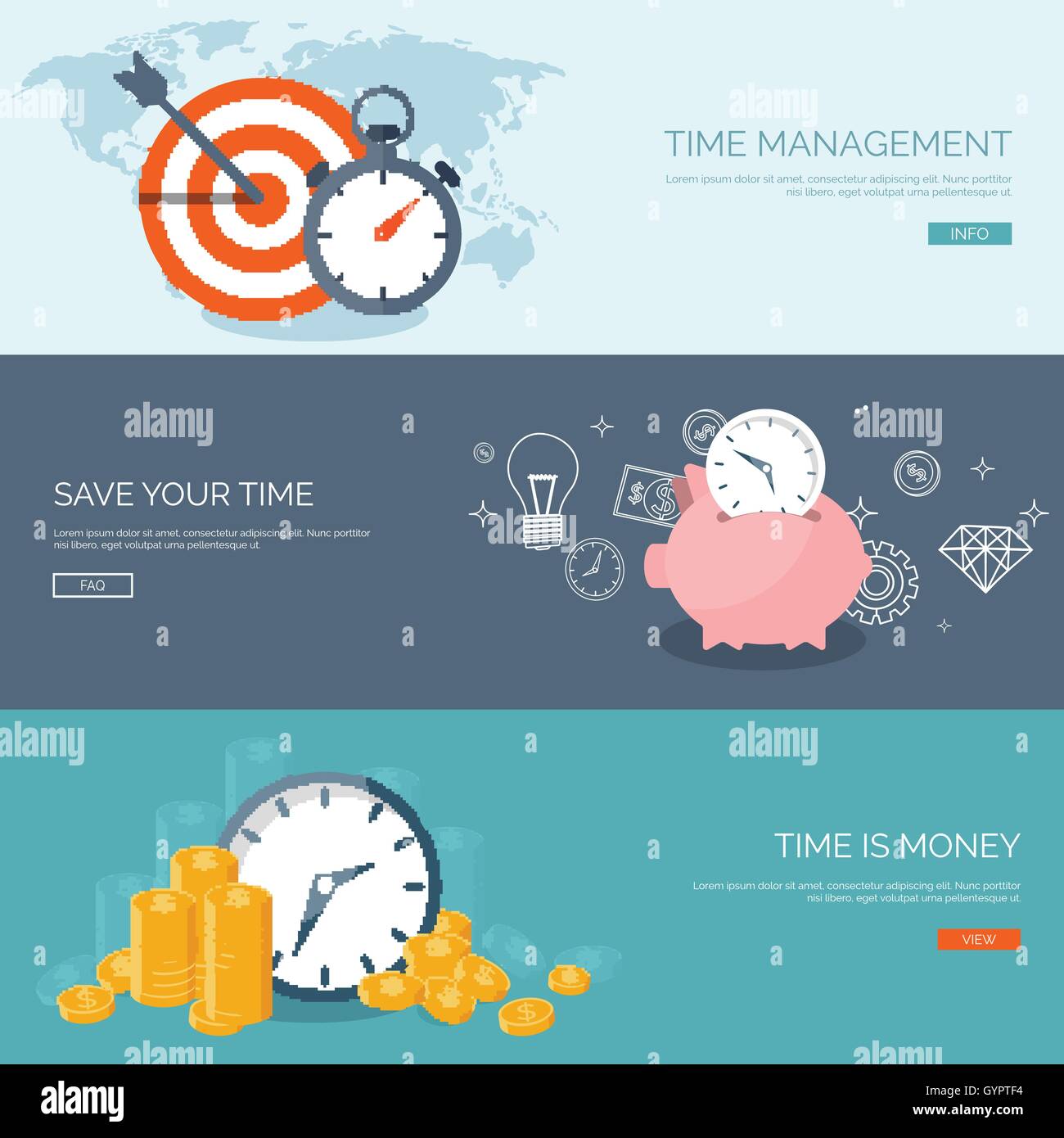 Vector illustration. Clock flat icon. World time concept. Business ...