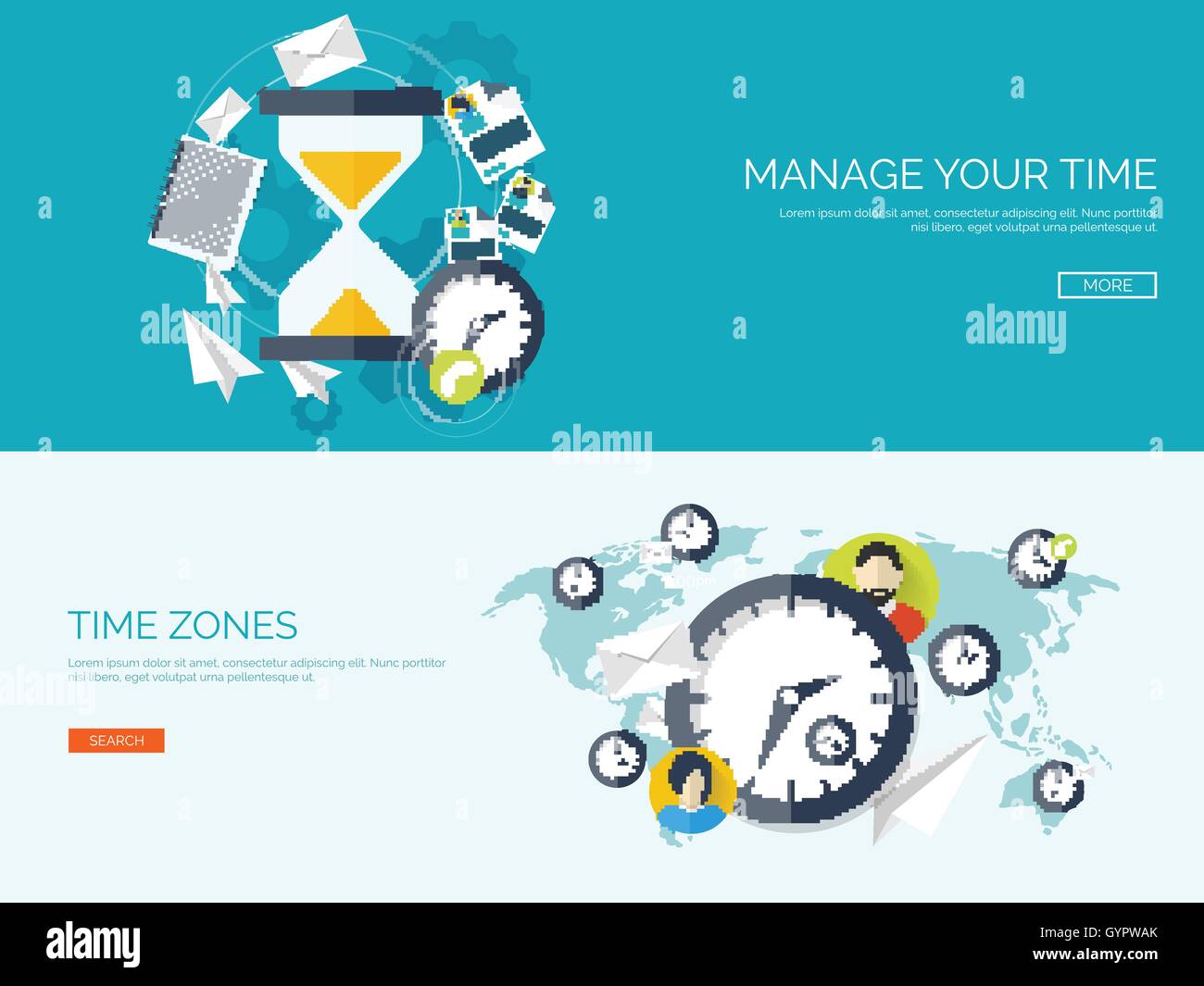 Vector illustration. Clock flat icon. World time concept. Business ...