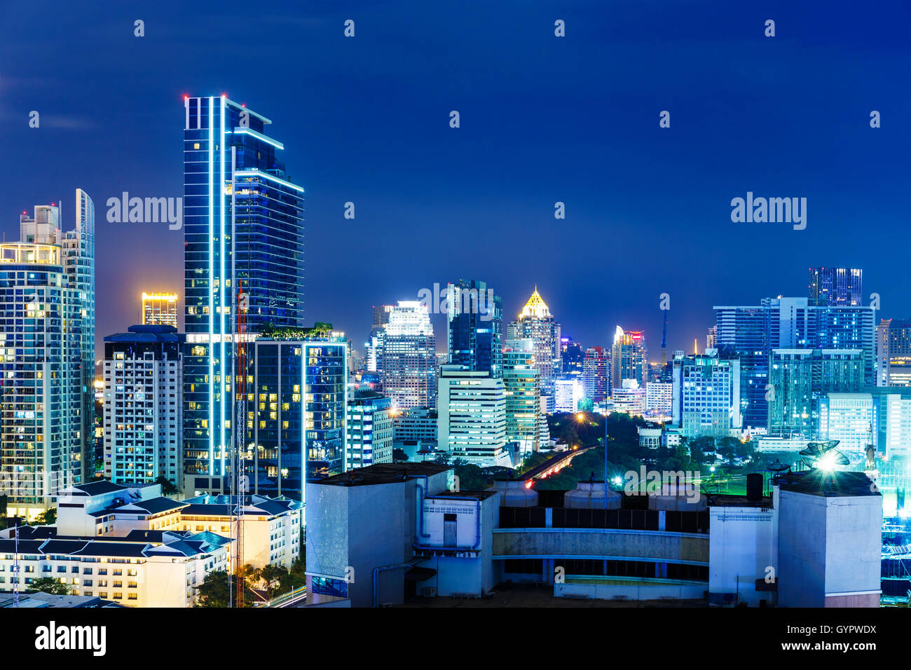 Bangkok skyline at night Stock Photo - Alamy